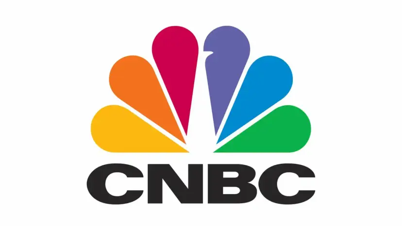 CNBC logo with its multicolored peacock feathers above the network name on a white background.