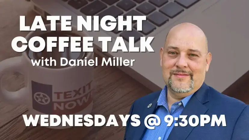 Promo graphic for Late Night Coffee Talk with Daniel Miller, airing Wednesdays at 9:30 PM.