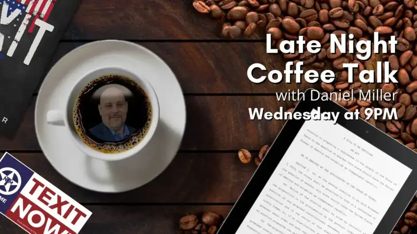 Late Night Coffee Talk with Daniel Miller: a face in a cup, a bill draft on a tablet