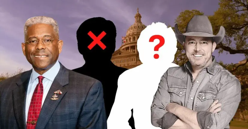 Allen West and Chad Prather with two silhouettes, one crossed out and one marked with a question mark.