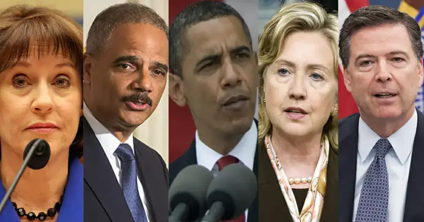 A row of five close up portraits, two women and three men, several at microphones.
