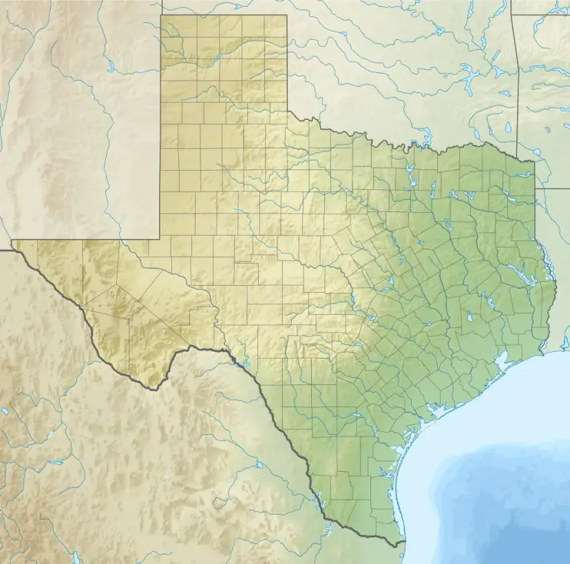 Shaded relief map of Texas showing county lines, rivers and the Gulf Coast.