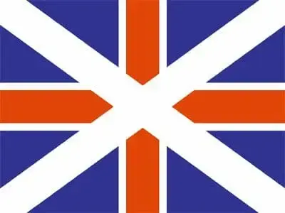Scottish variant of the Union Flag, with the white saltire laid over the red cross on blue.