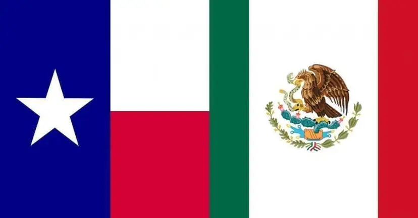 Texas flag and Mexican flag placed side by side.