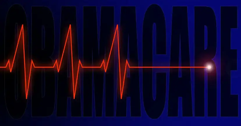 Graphic of the word "Obamacare" in dark letters with a red heartbeat line going flat across it.