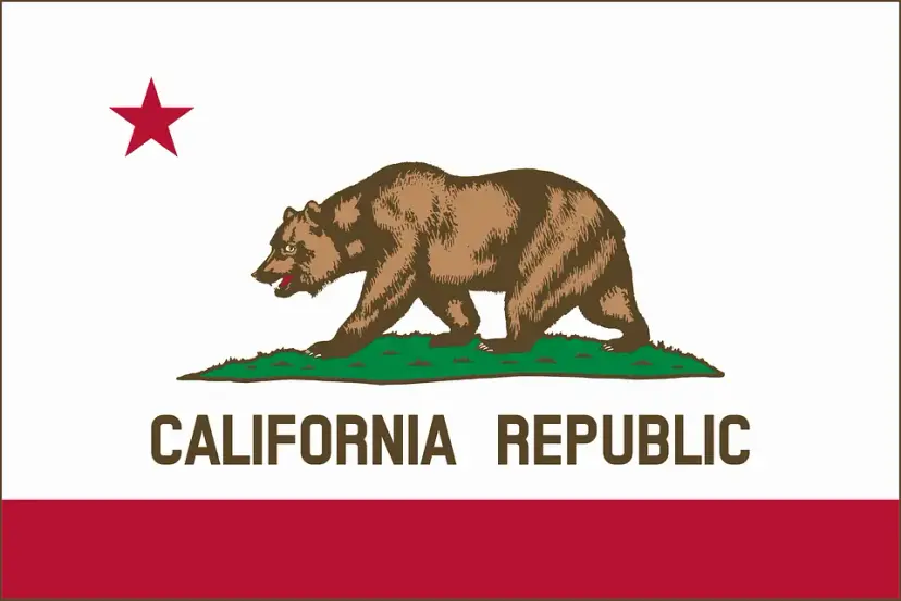 California state flag with a grizzly bear, red star and the words "California Republic."
