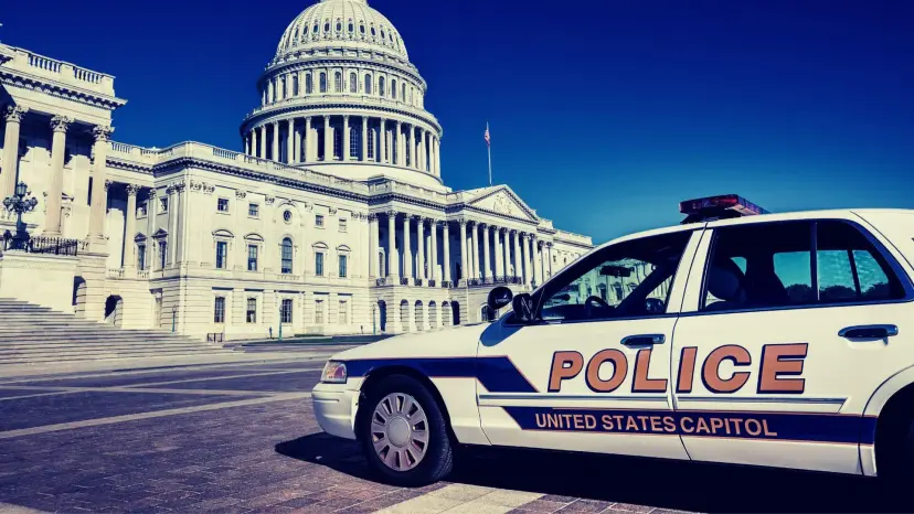 United States Capitol Police car parked in front of the U.S. Capitol building