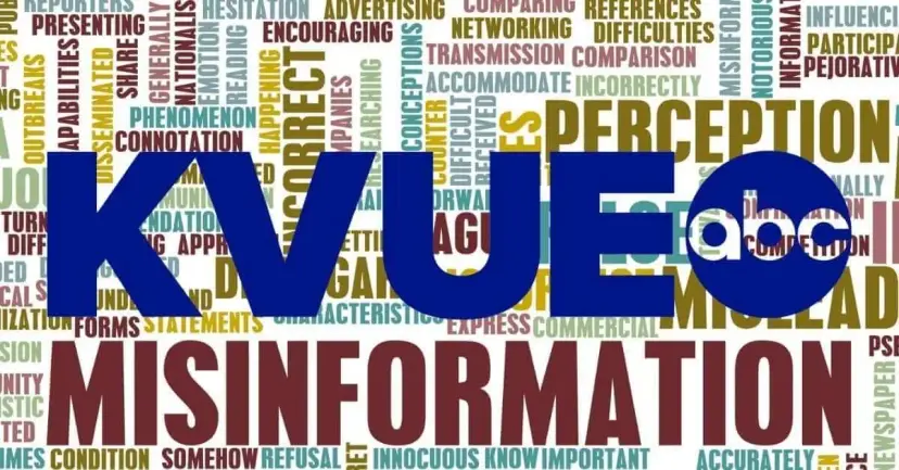 KVUE and ABC logos over a word cloud with "Misinformation" in large dark red letters.