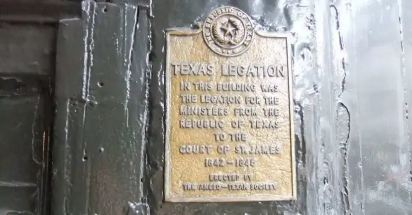 A bronze plaque reading 'Texas Legation,' marking where Republic of Texas ministers kept their legation from 1842 to 1845.