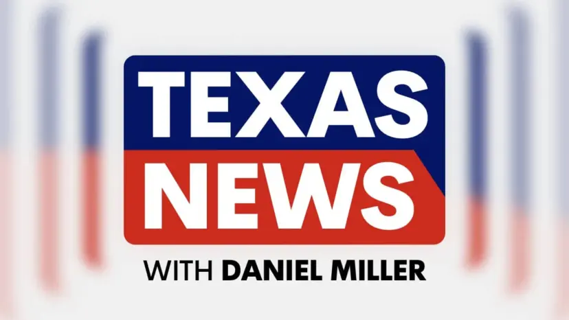 Logo reading 'Texas News with Daniel Miller' in red, white and blue over a blurred striped background.