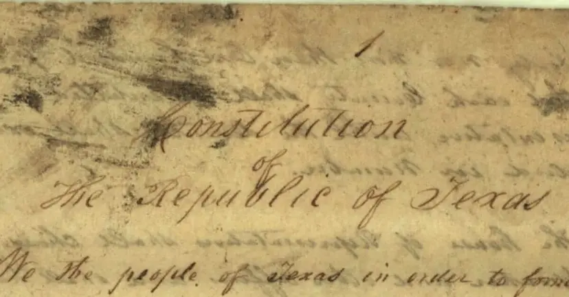 Handwritten title of the Constitution of the Republic of Texas, beginning 'We the people of Texas.'