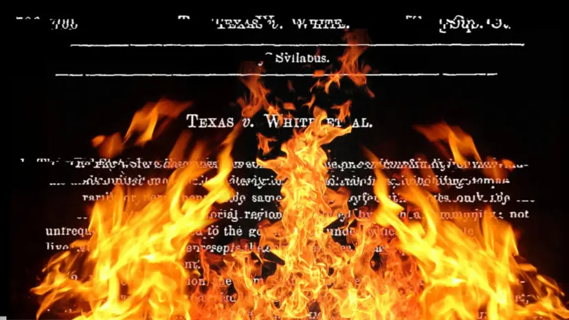 Page of the Texas v. White court decision engulfed in flames