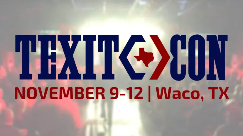 Graphic reading 'TEXITCON, November 9 to 12, Waco, TX' over a blurred crowd