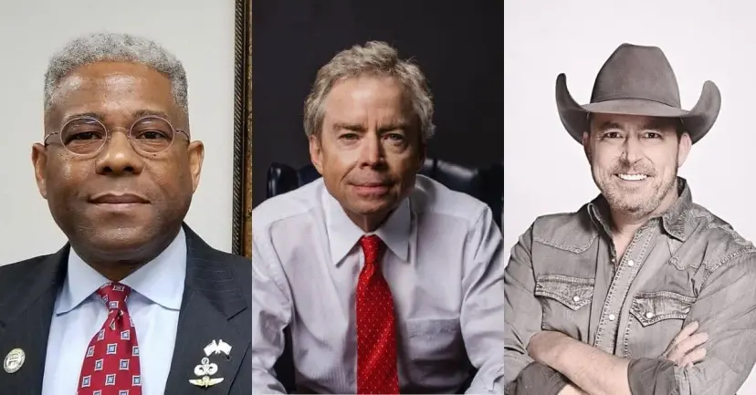 Side by side portraits of Allen West, Don Huffines and Chad Prather against a white background.