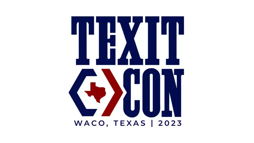 The TEXITCON logo in navy and red reading 'Waco, Texas 2023' on a white background.