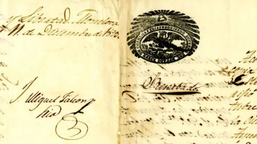 A handwritten Spanish-language document from the 1800s with signatures and a Mexican government seal bearing an eagle.