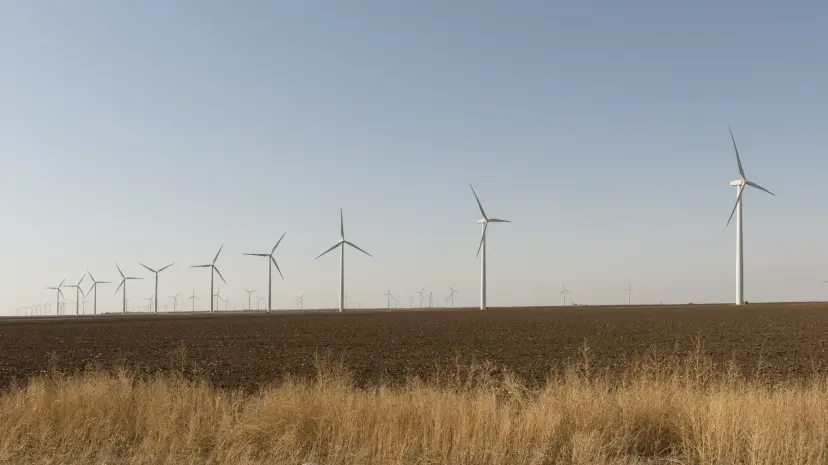 Wind turbines across a West Texas field