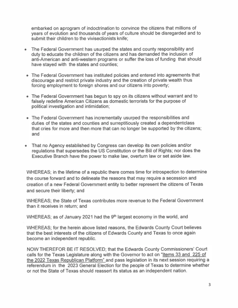 Page three of the Edwards County resolution, ending with a call for a referendum in the 2023 general election.