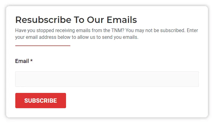 Web form titled 'Resubscribe To Our Emails' with an email field and a red Subscribe button.