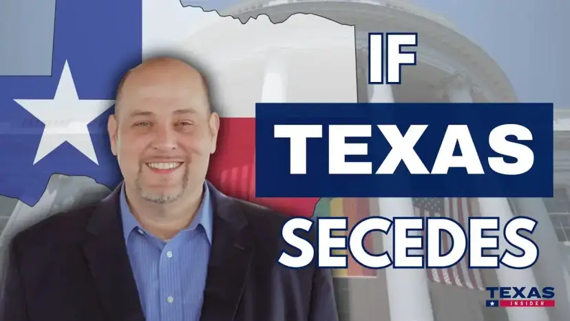 Smiling bald man in a blazer beside large text reading 'If Texas Secedes' in a Texas Insider video thumbnail.