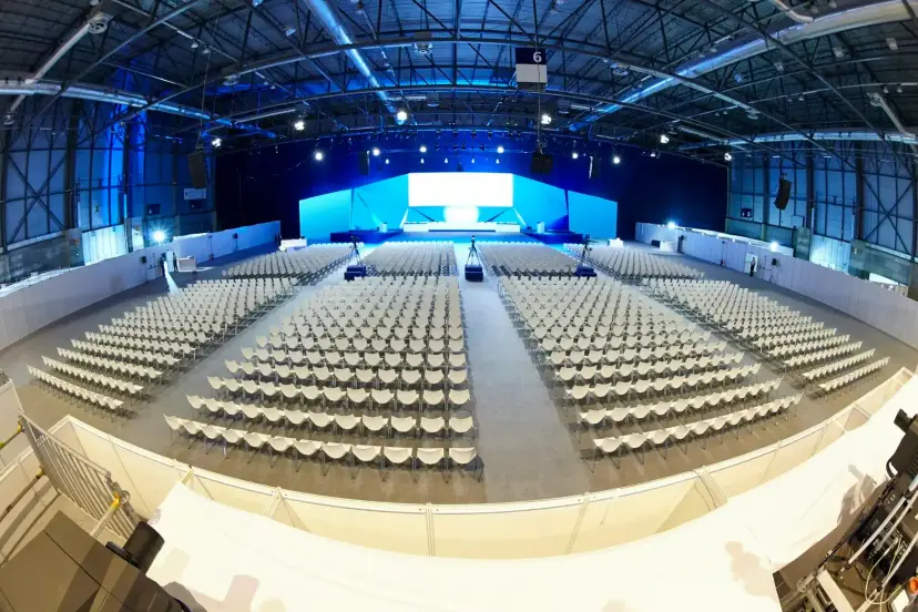 Conference hall. Convention center with podium. Professional meeting. Summit