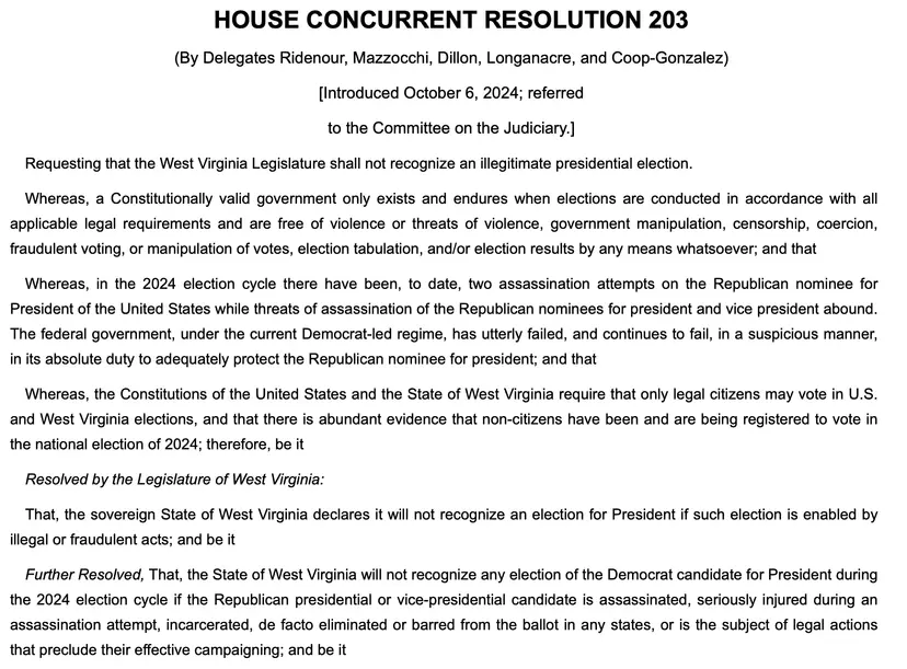 The text of House Concurrent Resolution 203