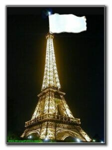 Eiffel Tower flying a white flag