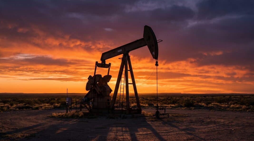 debt-interest-featured A pumpjack silhouetted against an orange West Texas sunset on the open plain.